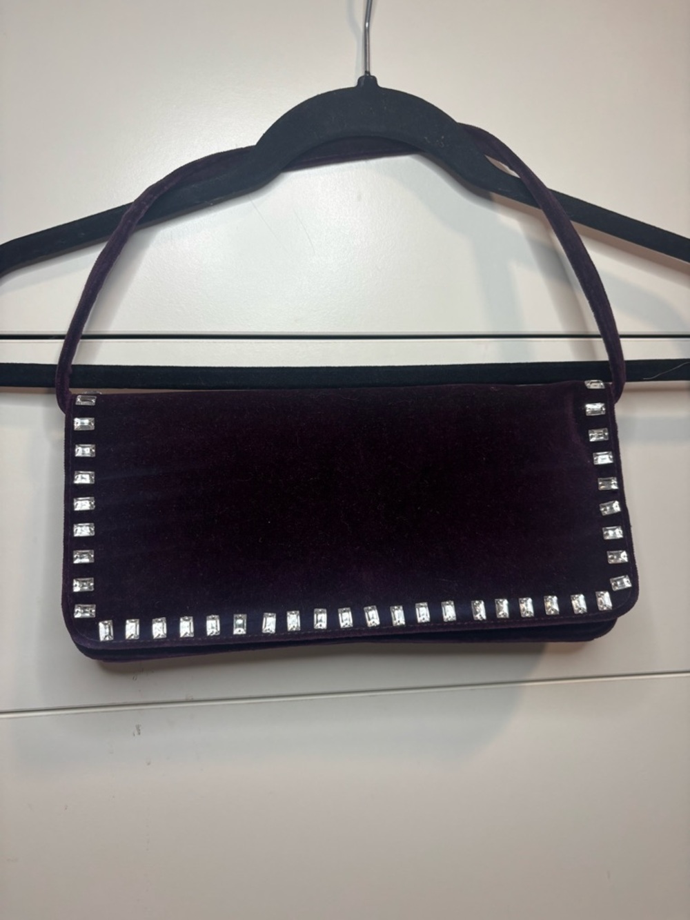 Victoria Secret Velvet Shoulder Bag with Crystal Trim - Plum